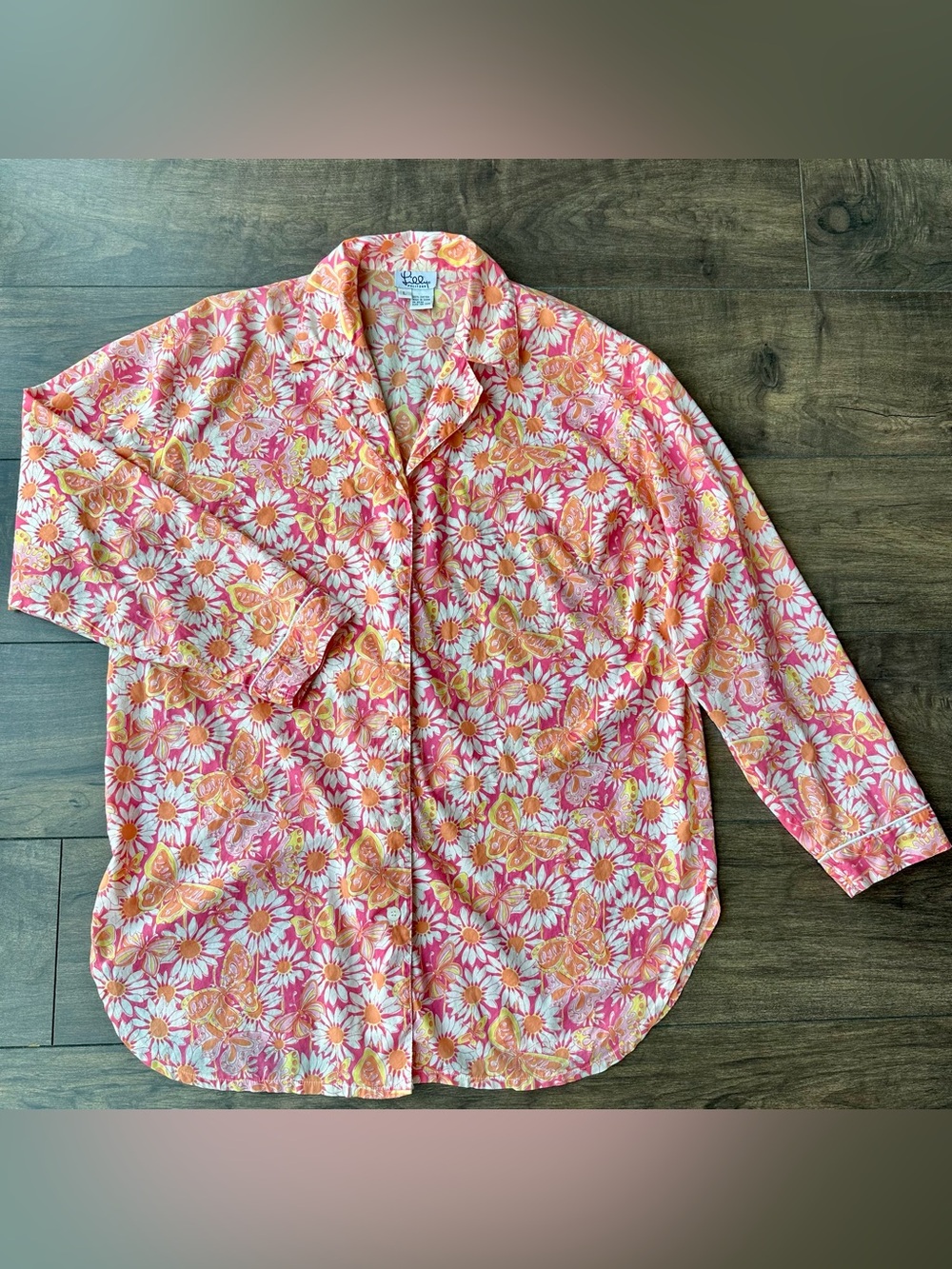 Vintage Lilly Pulitzer Socialite Butterfly Pajama Top - Large - Pink 100% Cotton